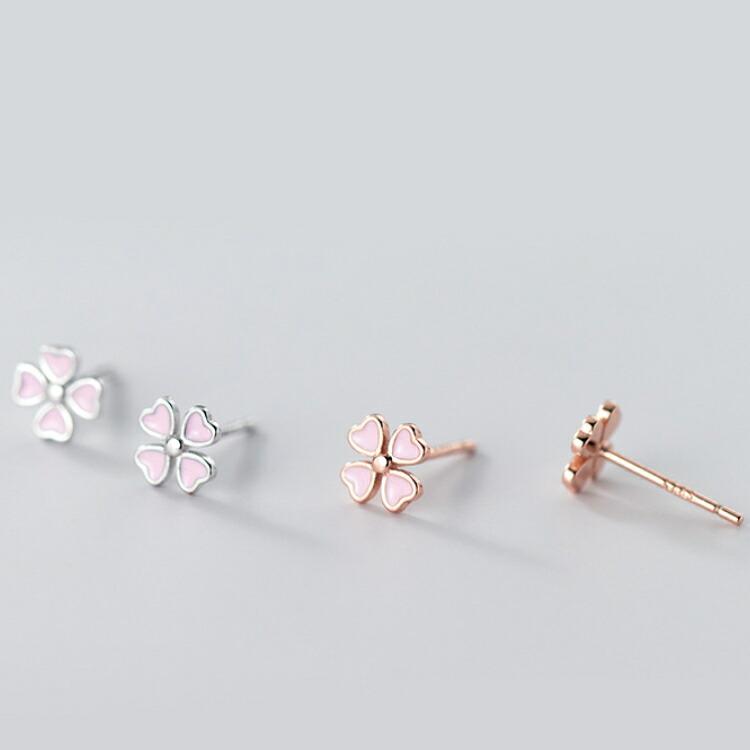 ピンクの四つ葉のクローバーピアス シルバー925 ピアス 金属アレルギー