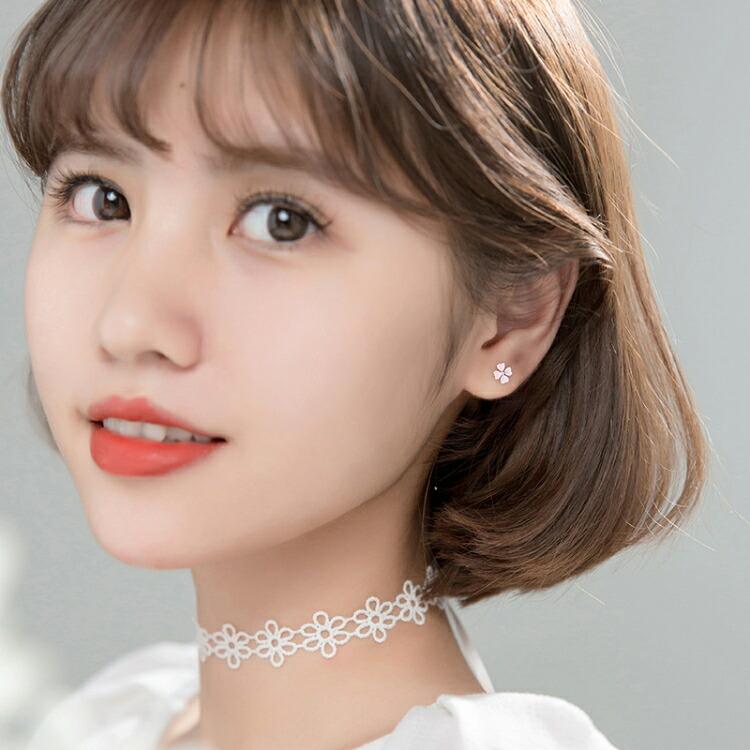 ピンクの四つ葉のクローバーピアス シルバー925 ピアス 金属アレルギー