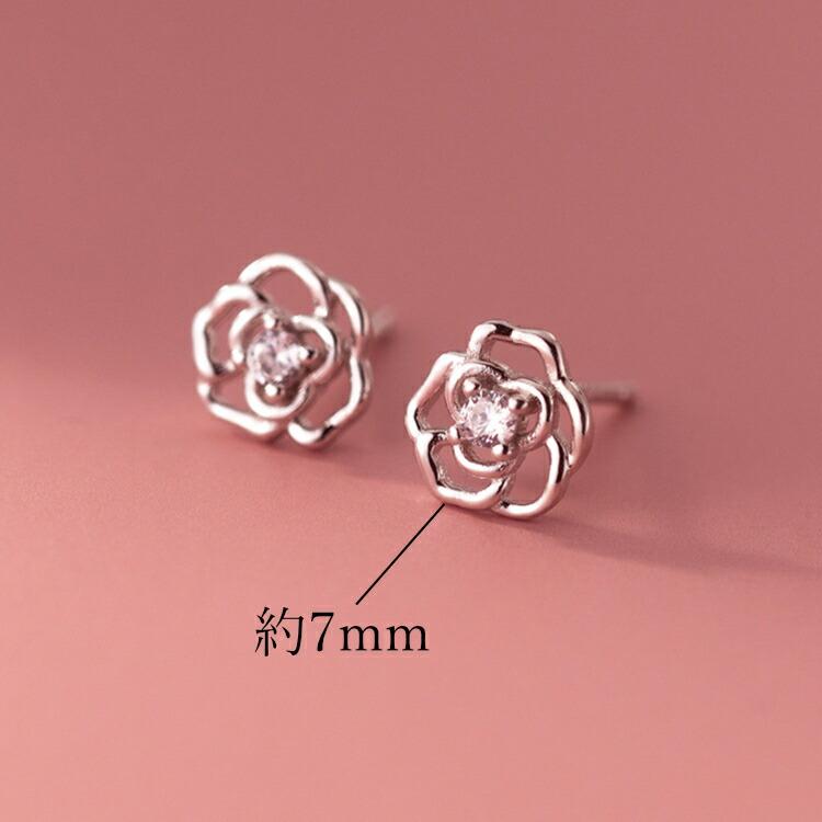 バラモチーフの一粒ストーンピアス シルバー925 ピアス 薔薇 ローズ