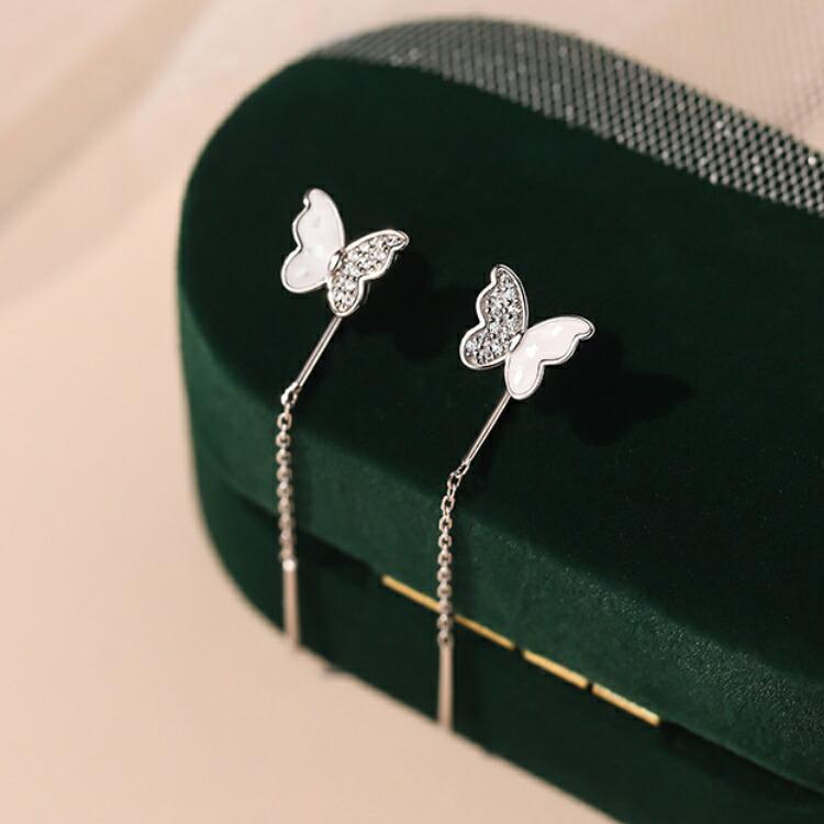 蝶々のチェーンピアス シルバー999 ピアス シルバー ゴールド チェーン
