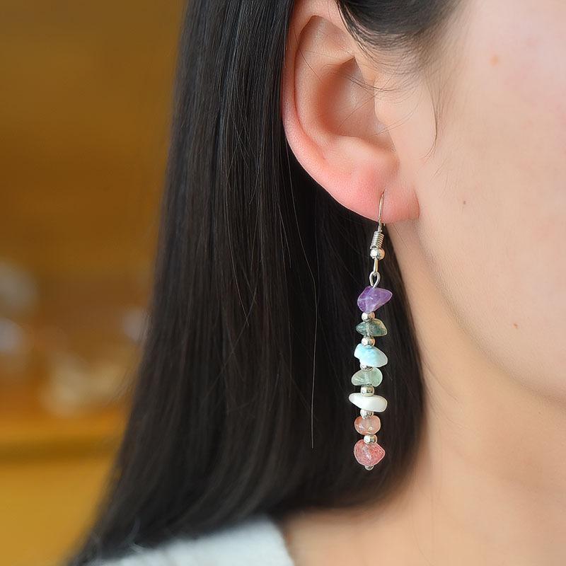 七彩天然石フックピアス 揺れる ピアス 水晶 アメジスト アクアマリン 