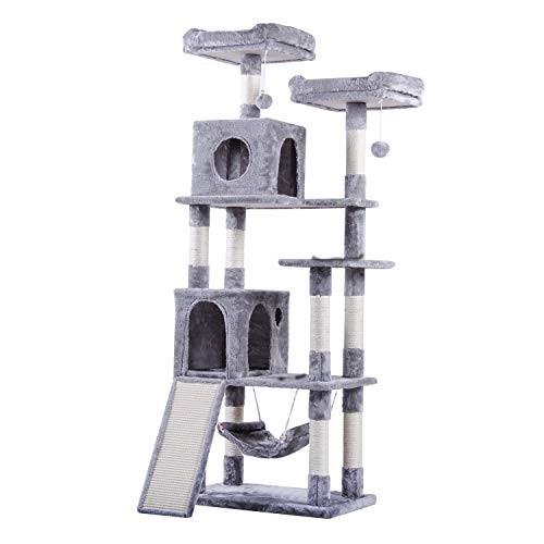 MUZII キャットタワー 猫タワー 麻紐 スロープ付き ハンモック ストレス解消 165cm 匂いなし 048B