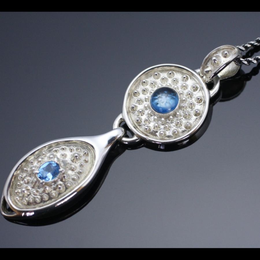 ペンダント ネックレス メンズ シルバー 龍頭 霰2連 ペンダントトップ ブルートパーズ ブランド