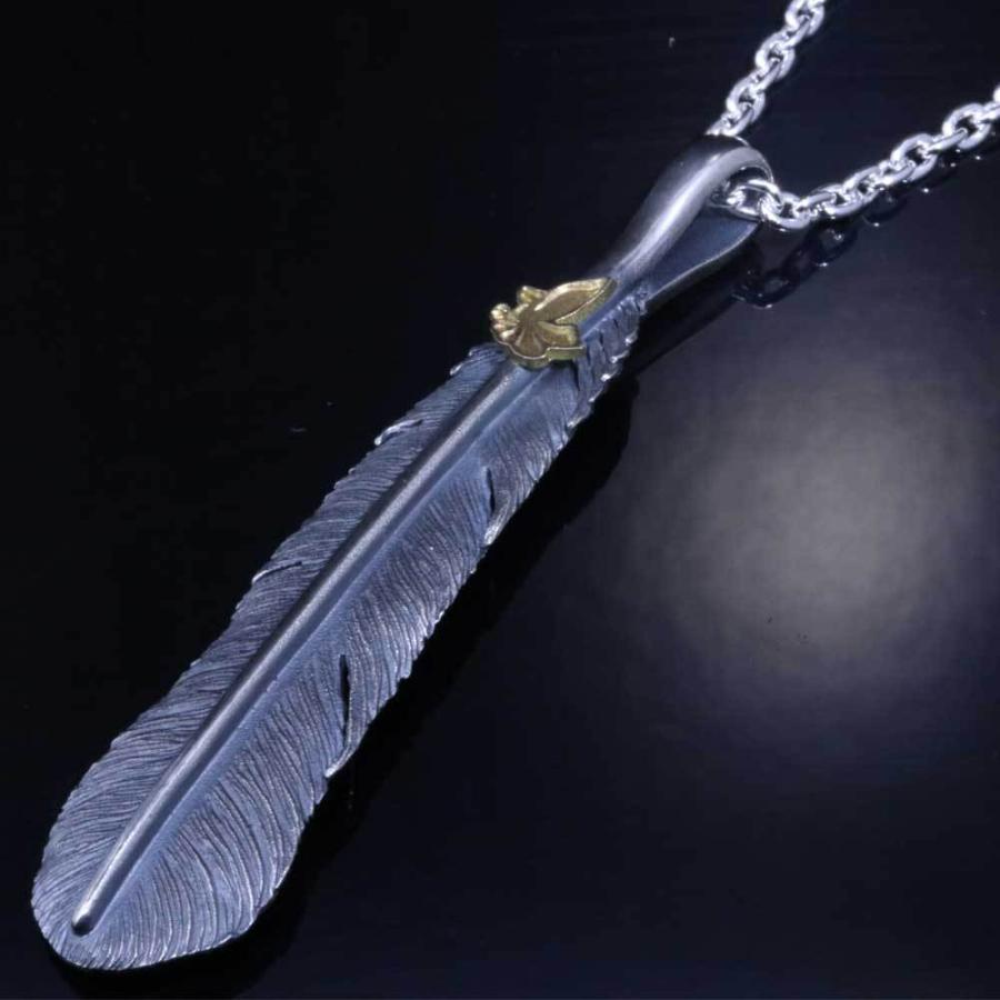 ペンダント メンズ 龍頭 八咫烏 フェザー ペンダントトップ K18：ヤタガラス 燻し仕上げ シルバー シンプル ブランド 和柄 和風