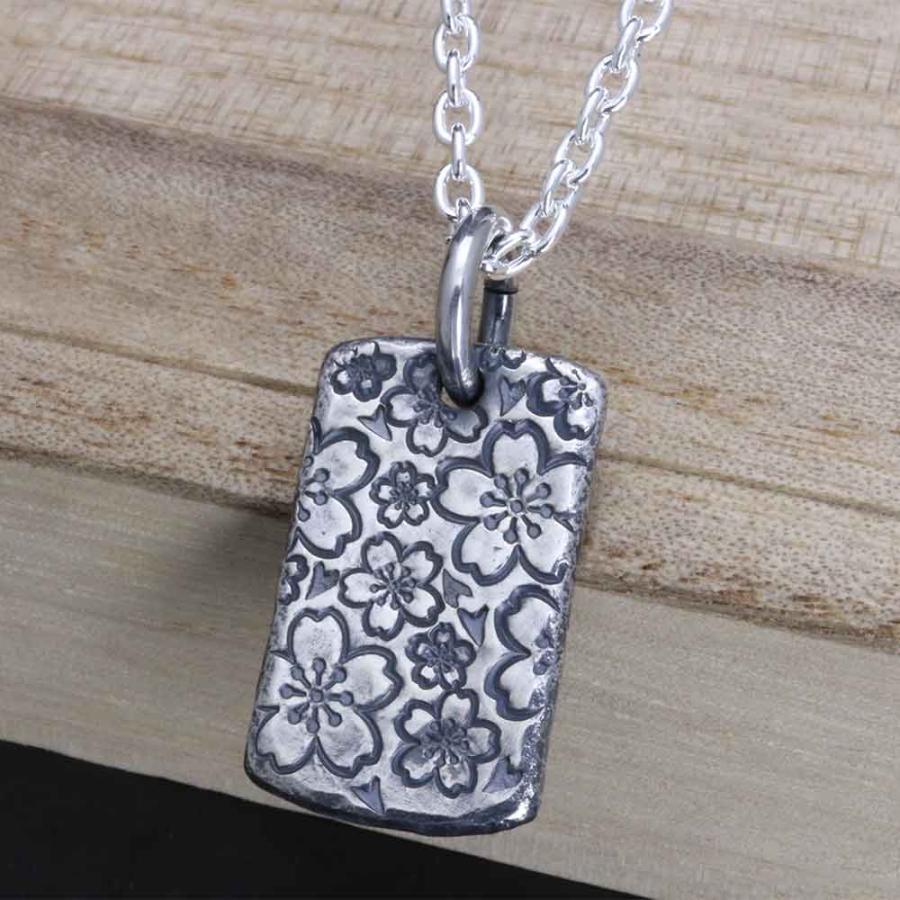 ドックタグ ペンダント ネックレス メンズ シルバー 龍頭 桜吹雪