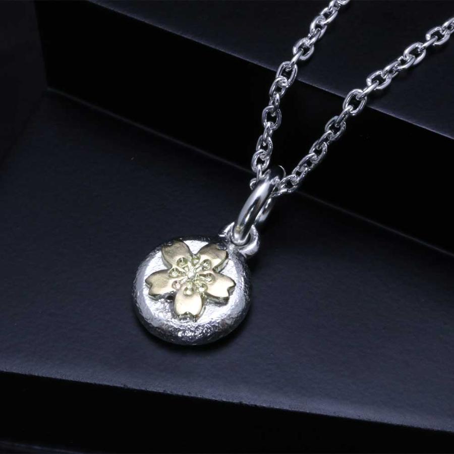 ペンダント メンズ K18 シルバー 岩石玉 桜 ペンダントトップ