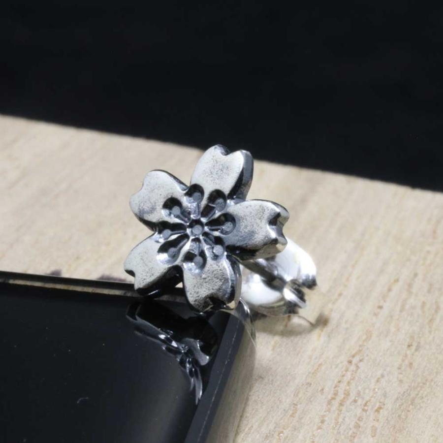 ピアス メンズ 片耳用 シルバー 龍頭 桜 シルバーピアス 1ヶ