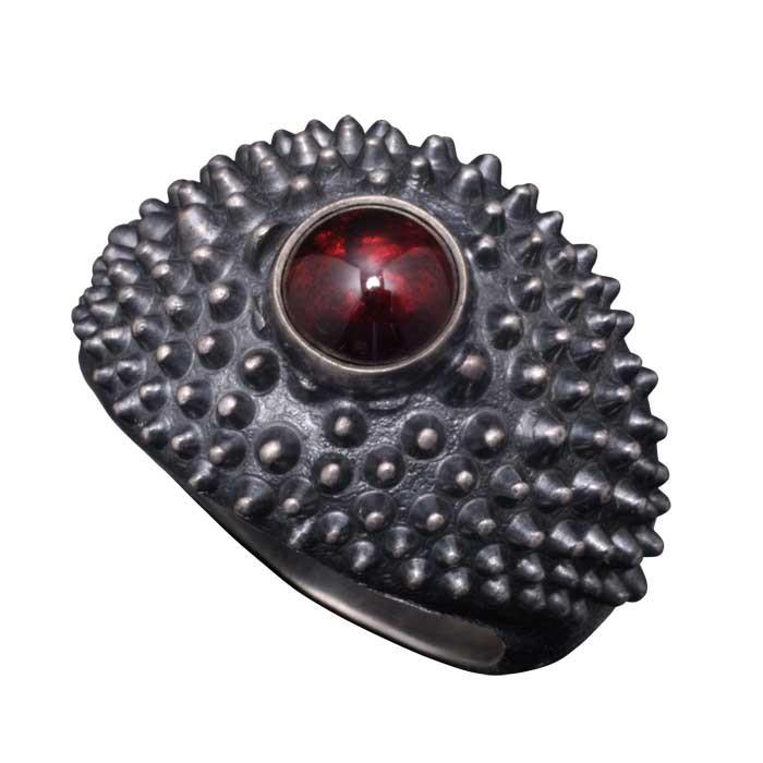 指輪 メンズ 龍頭 霰 シルバーリング ガーネット 14〜28号