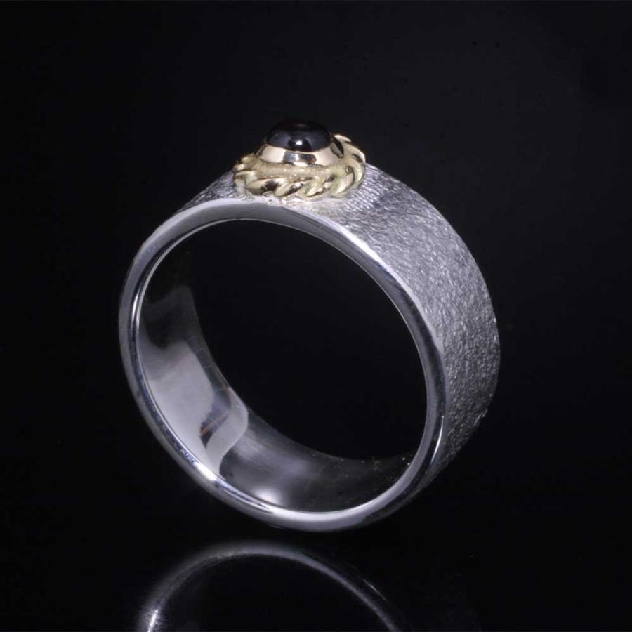 指輪 メンズ シルバーリング K18 シンプル 龍頭 岩石 鎚目 リング 金縄