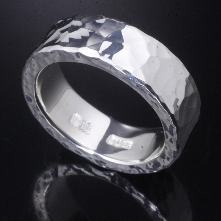 指輪 メンズ シルバーリング シンプル 龍頭 丸 鎚目 リング 槌目 肉厚 14〜27号の画像