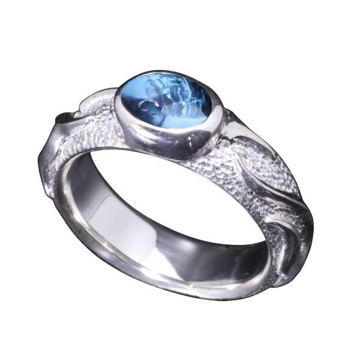 指輪 メンズ シンプル 龍頭 火焔 甲丸 シルバーリング 白仕上げ