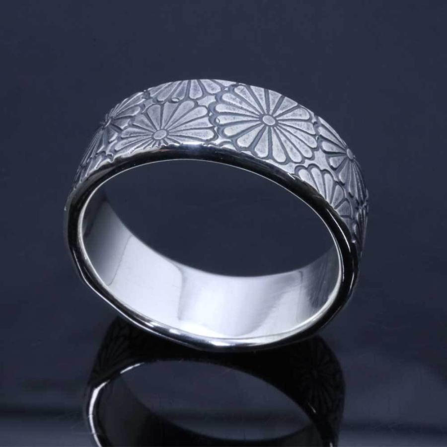 指輪 メンズ 龍頭 乱菊 菊紋 平打ち シルバーリング 8mm幅シンプル