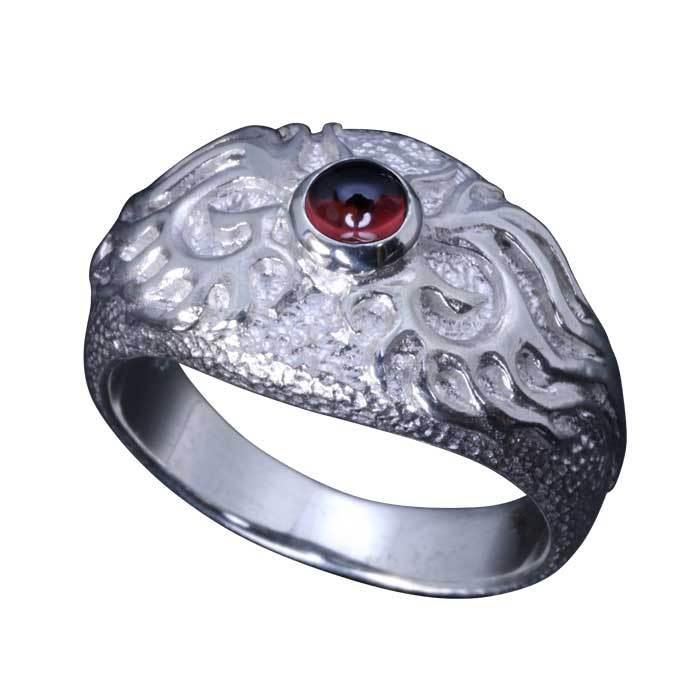 指輪 メンズ シンプル 龍頭 火焔 シルバーリング 白仕上げ ブランド