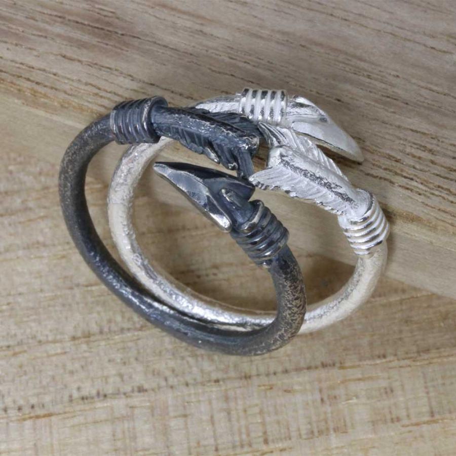 指輪 メンズ 龍頭 生矢 リング 2連 白/燻し仕上げ 重ね付け 矢 シルバー ブランド 和柄 矢尻 親指 人差指 中指 シルバーリング ピンキーリング 13号〜23号 |  | 02