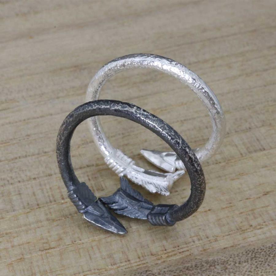 指輪 メンズ 龍頭 生矢 リング 2連 白/燻し仕上げ 重ね付け 矢 シルバー ブランド 和柄 矢尻 親指 人差指 中指 シルバーリング ピンキーリング 13号〜23号 |  | 03