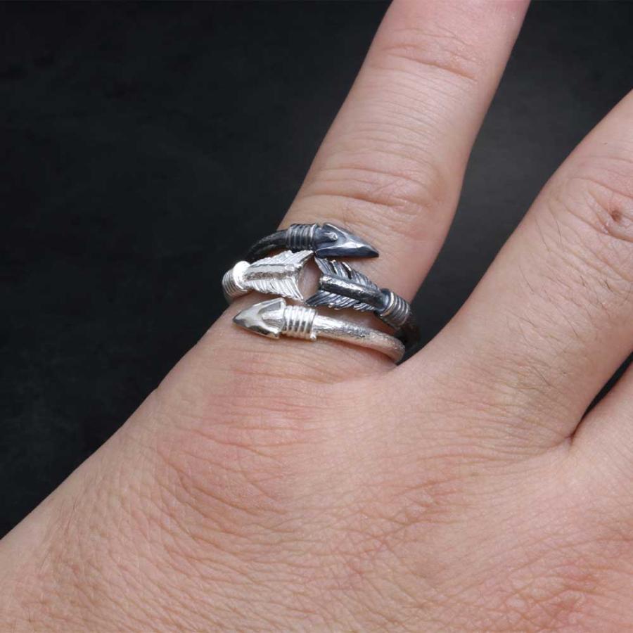 指輪 メンズ 龍頭 生矢 リング 2連 白/燻し仕上げ 重ね付け 矢 シルバー ブランド 和柄 矢尻 親指 人差指 中指 シルバーリング ピンキーリング 13号〜23号 |  | 08