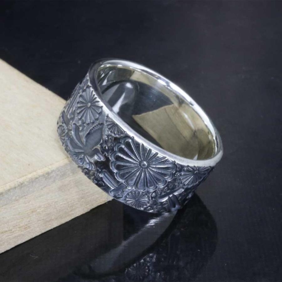 指輪 メンズ 龍頭 和 mixture ring 幅10mm 菊紋 八咫烏 金鎚 平打ち