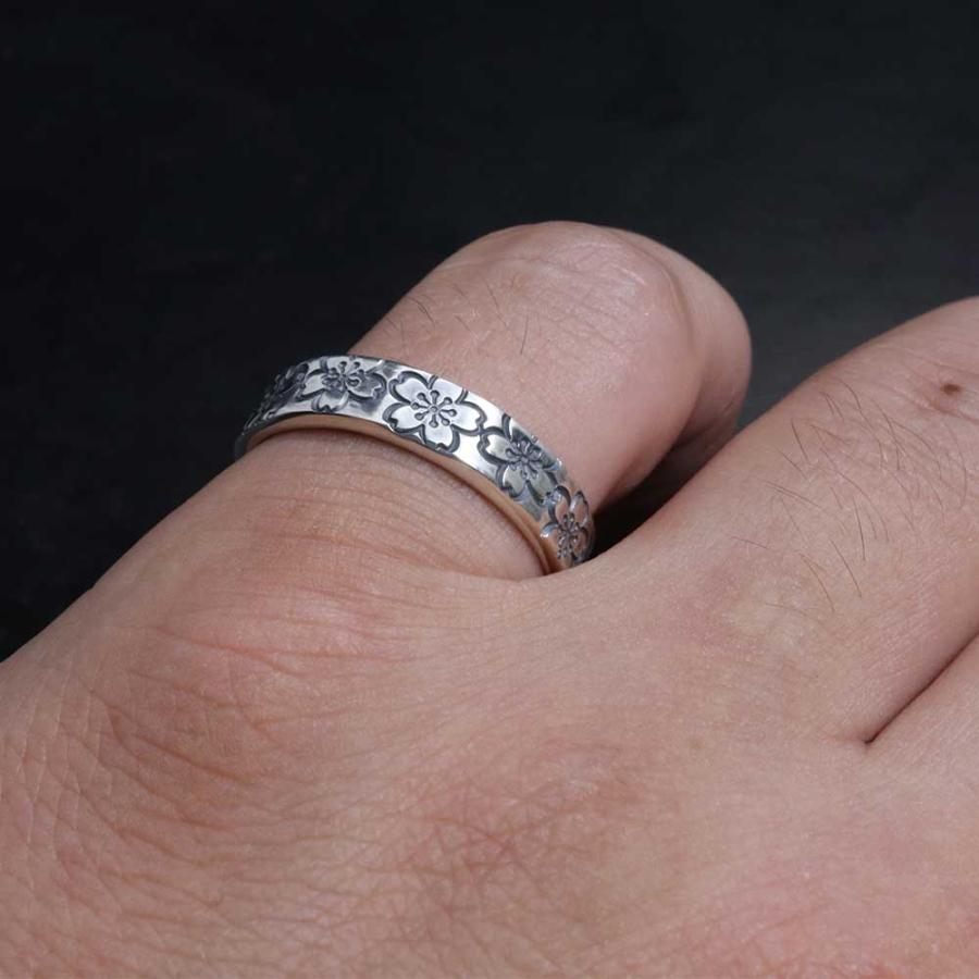 指輪 メンズ 龍頭 乱れ桜 平打ち リング 幅5mm シルバーリング