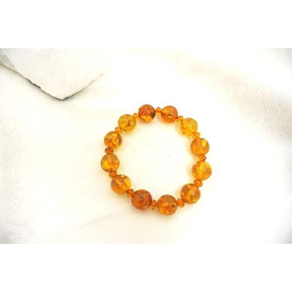 琥珀 コハク アンバー ブレスレット 天然石アクセサリー 丸玉 7mm〜14mmの画像