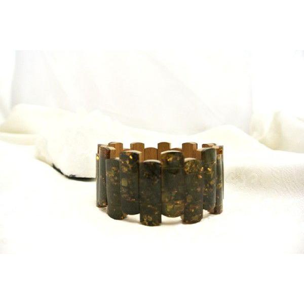 琥珀 コハク グリーンアンバー 天然石アクセサリー ブレスレット 11〜32mm バンブーデザインの画像