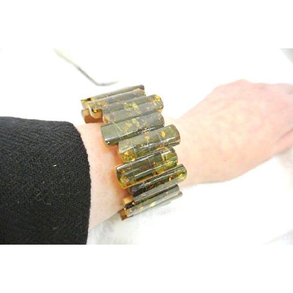 琥珀 コハク グリーンアンバー 天然石アクセサリー ブレスレット 11〜32mm バンブーデザインの画像