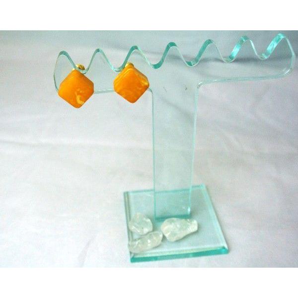 琥珀 コハク アンバー イヤリング 耳飾り 不透明 スクエア型 10mm |  | 01