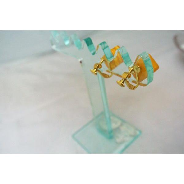 琥珀 コハク アンバー イヤリング 耳飾り 不透明 スクエア型 10mm |  | 02