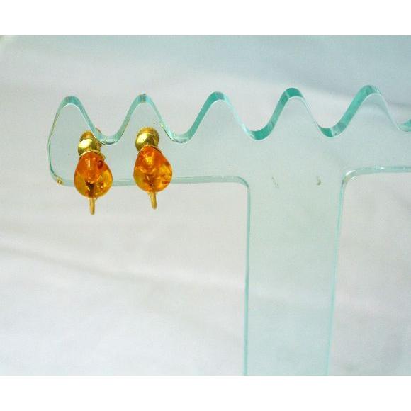 琥珀 コハク アンバー イヤリング 耳飾り 雫型 10mm |  | 01