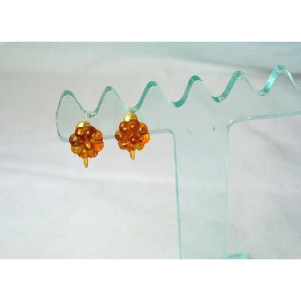 琥珀 コハク アンバー イヤリング 耳飾り 花型 10mm |  | 01