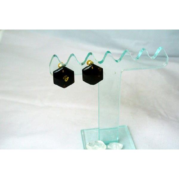 グリーンアンバー 琥珀 コハク イヤリング 耳飾り 六角形 20mm |  | 01