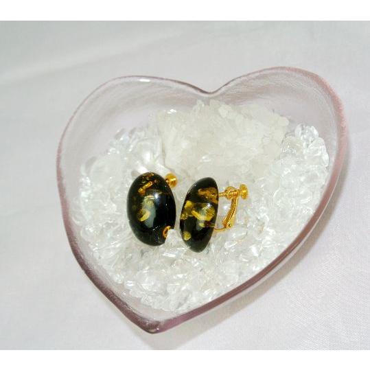 グリーンアンバー 琥珀 コハク イヤリング 耳飾り 楕円型 24mm |  | 01