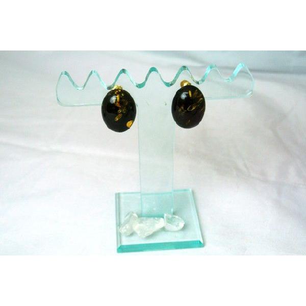 グリーンアンバー 琥珀 コハク イヤリング 耳飾り 楕円型 24mm |  | 02