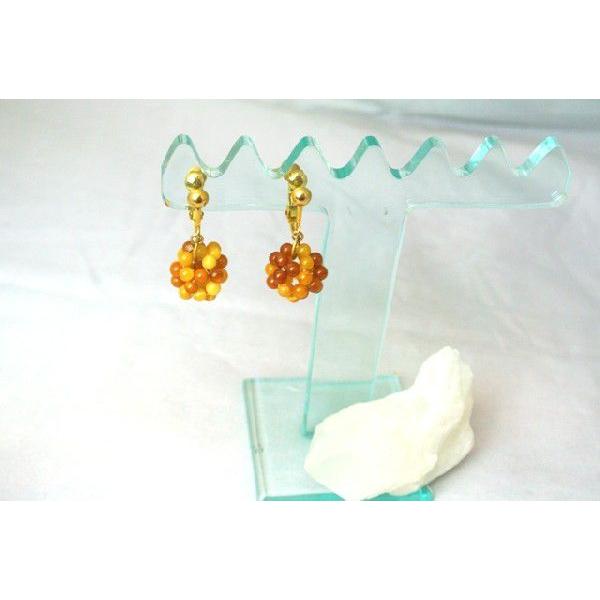琥珀 コハク アンバー イヤリング 耳飾り 小粒 毬型 一粒4mm |  | 01