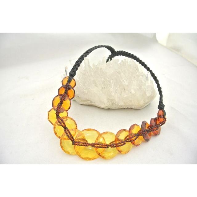 琥珀 コハク アンバー 楕円形 カット加工 ネックレス アジャスター付 魔除け 金運