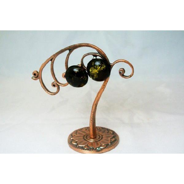 琥珀 コハク グリーンアンバー ピアス 耳飾り 丸型 アクセサリー |  | 02