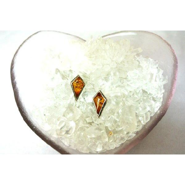 琥珀 コハク アンバー ピアス 耳飾り 菱型 アクセサリー | 