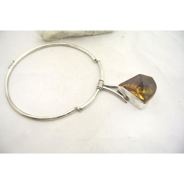 琥珀 コハク グリーンアンバー チョーカー シルバー925 魔除け 金運 