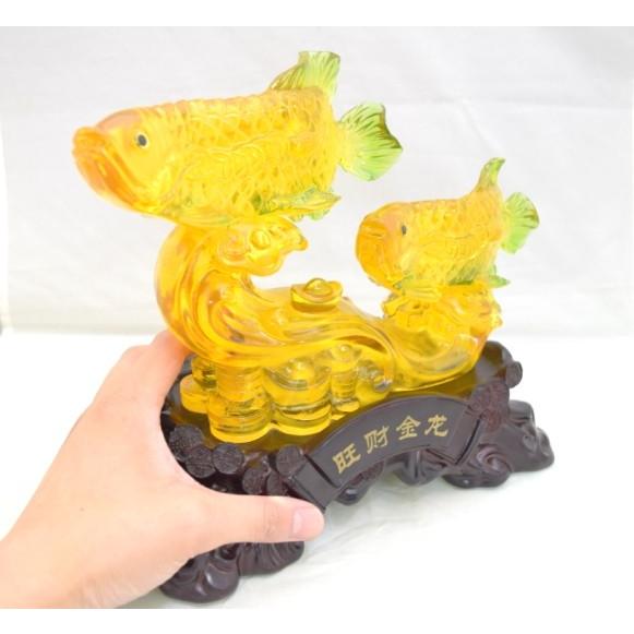 アロワナ 龍魚 双魚 風水置物 琥珀色 樹脂製 中 金運 財運