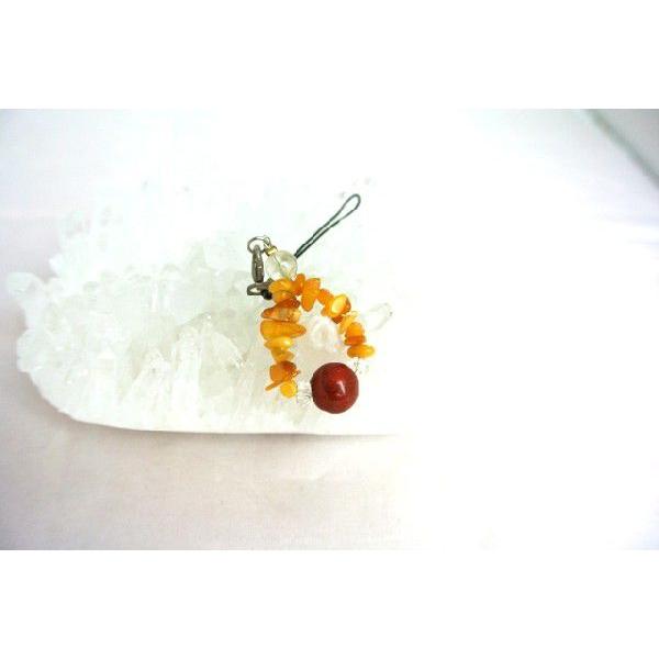 【メール便OK】 琥珀 アンバー 天然石ストラップ 魔除け アップルサンゴ 10mm | 