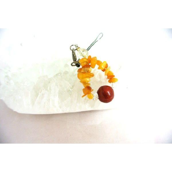 【メール便OK】 琥珀 アンバー 天然石ストラップ 魔除け アップルサンゴ 10mm |  | 01