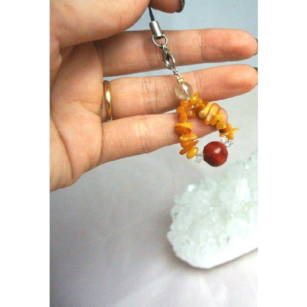 【メール便OK】 琥珀 アンバー 天然石ストラップ 魔除け アップルサンゴ 10mm |  | 02