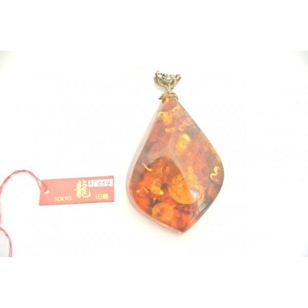 琥珀 コハク アンバー ペンダントトップ 天然石パーツ シルバ一 |  | 02