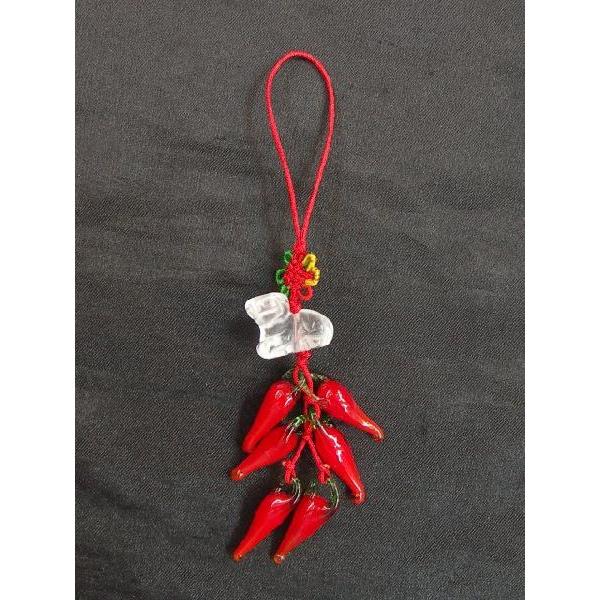 【メール便OK】 唐辛子 とうがらしストラップ 水晶 クオーツ 干支 十二支 丑 牛 | 