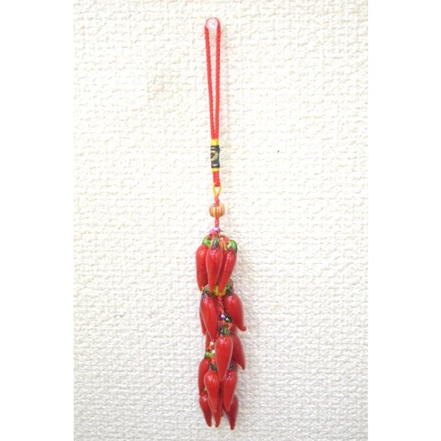 とうがらし 根付け ガラス製 赤 吊るし物雑貨 24cm | 