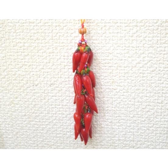 とうがらし 根付け ガラス製 赤 吊るし物雑貨 24cm |  | 01