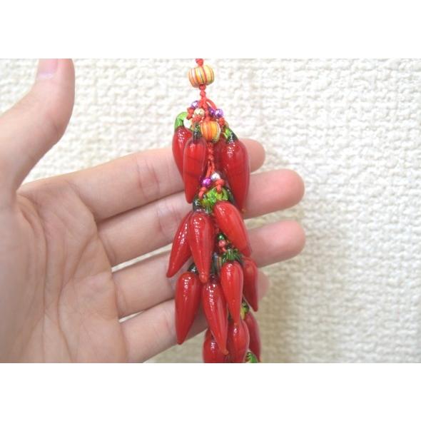 とうがらし 根付け ガラス製 赤 吊るし物雑貨 24cm |  | 02