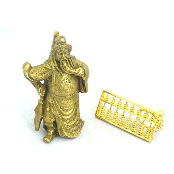 関羽 銅製置物 そろばんセット 開運 風水 インテリア 財運 仕事運 商売の神様 | 