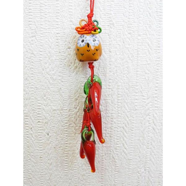 【メール便OK】 唐辛子 とうがらしストラップ ふくろう 茶 | 