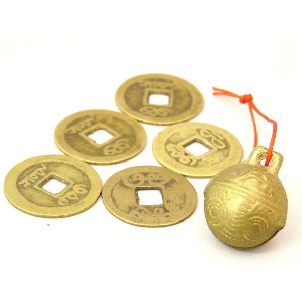 【メール便OK】 牛鈴 古銭レプリカ 五枚セット 銅製品 貔貅 ひきゅう パワーアップアイテム | 