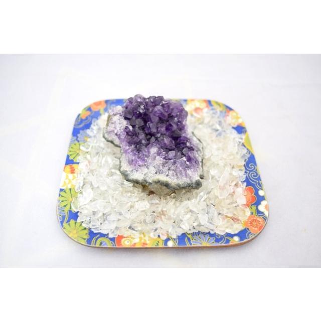 浄化インテリアセット【アメジストクラスター（愛情運アップ）＋選べる５色のさざれ石・上げたい運気をチョイス♪】お皿付き | 